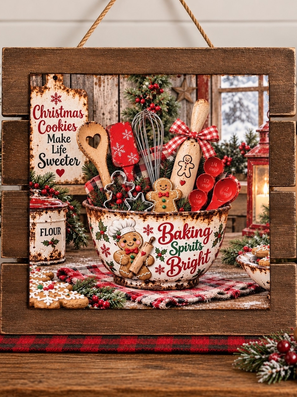 Holiday Baking Wall Plaque - Red & White Festive Kitchen Sign